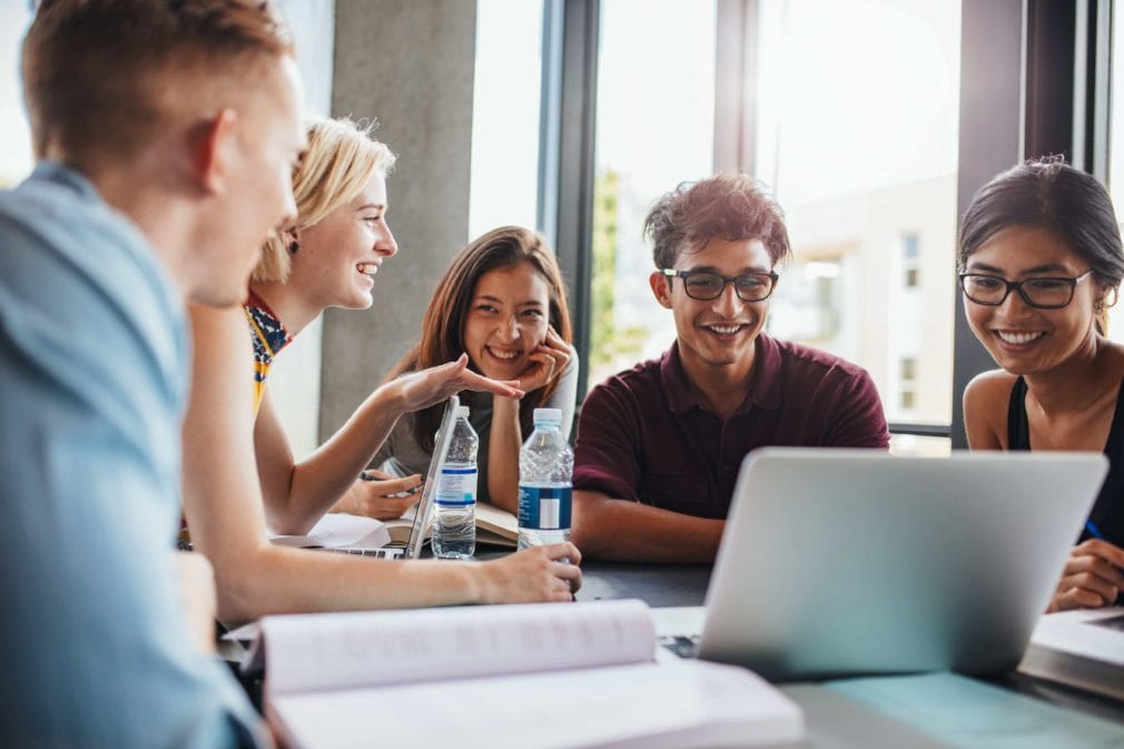 College students studying together.