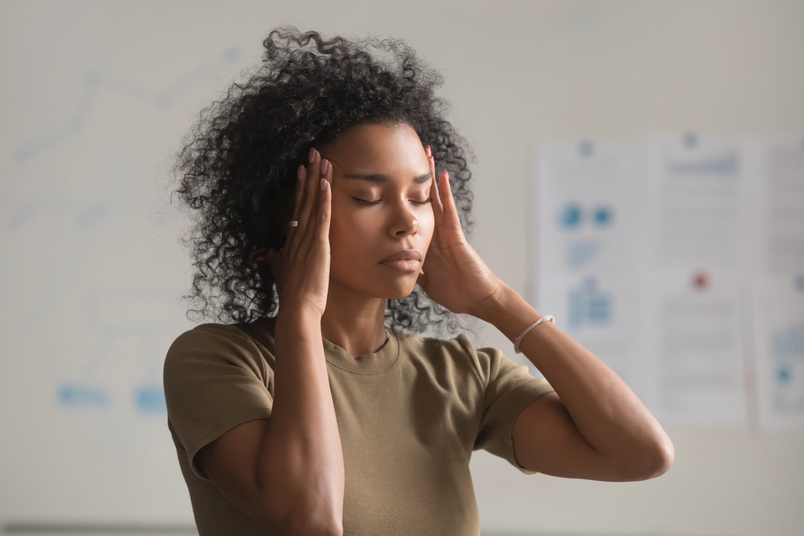 Young adult woman with anxiety.