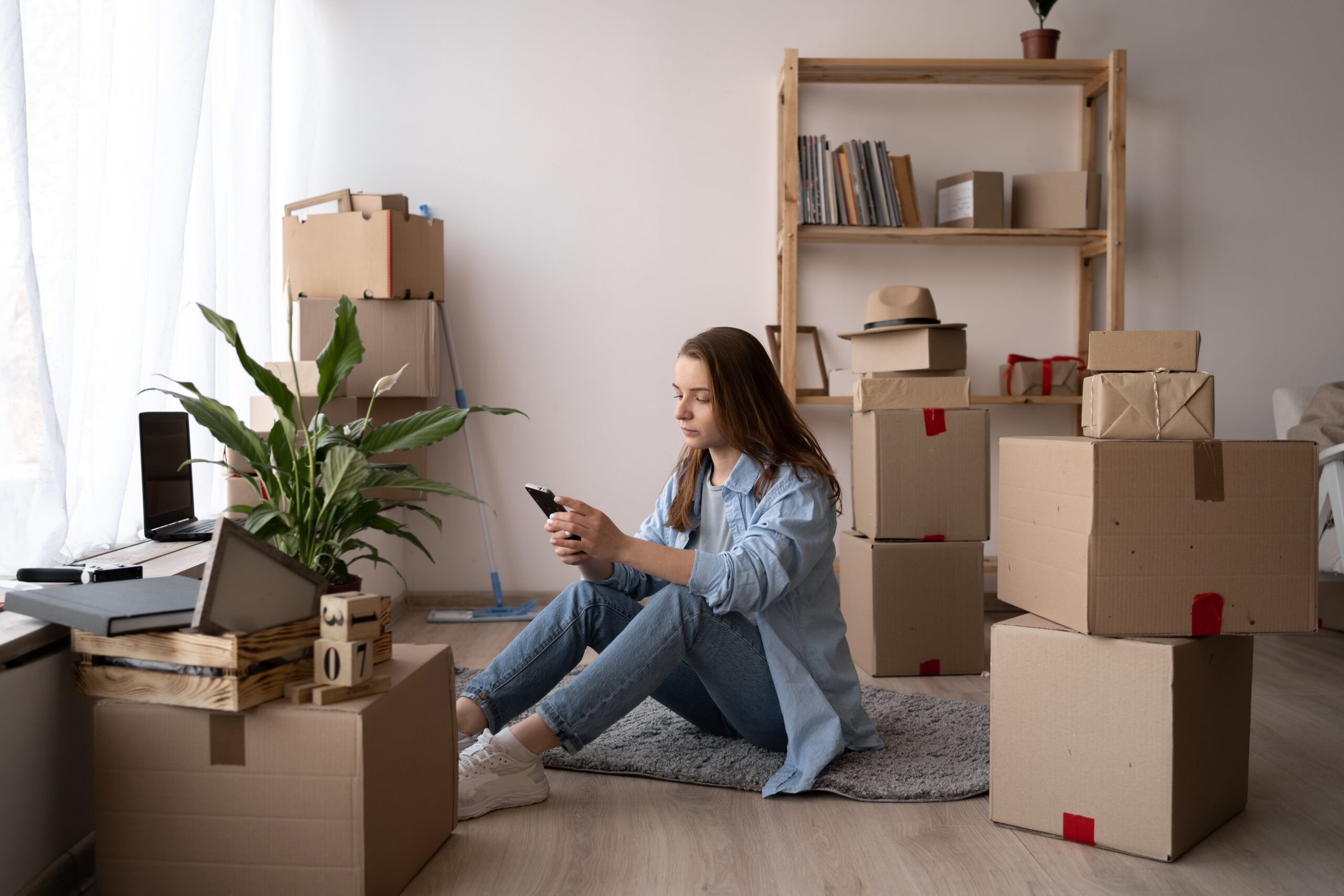 Young adult woman moving into her own apartment.