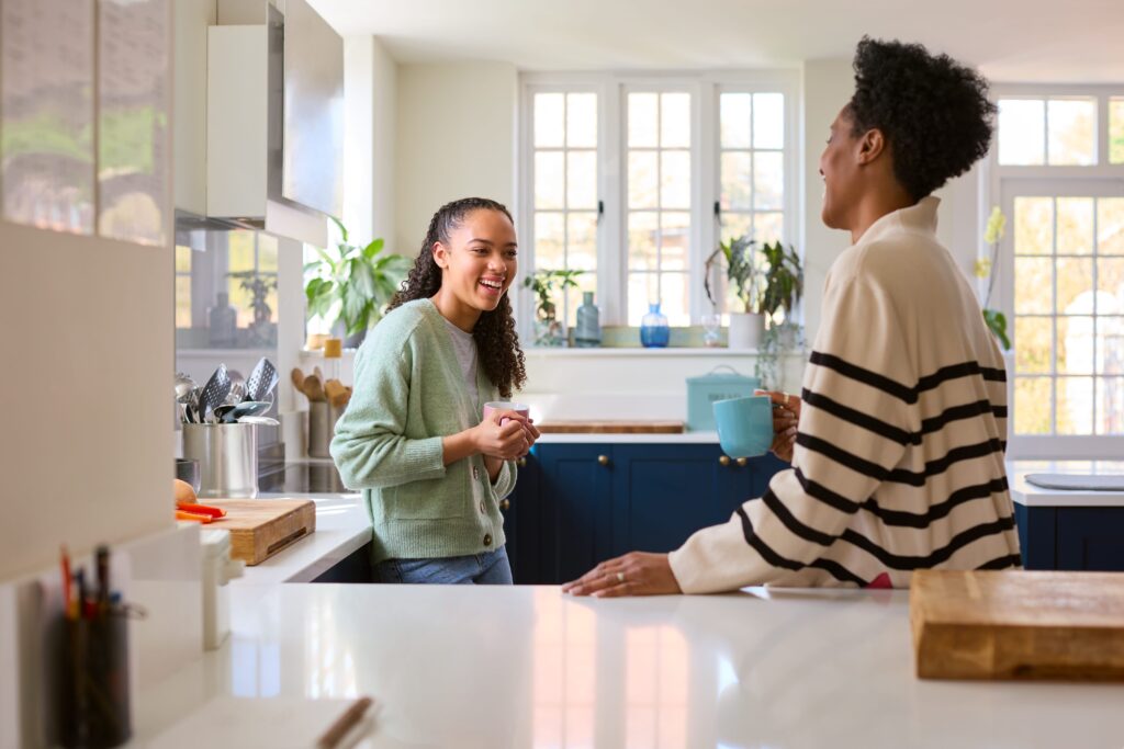 Teenage daughter talking to her mom.