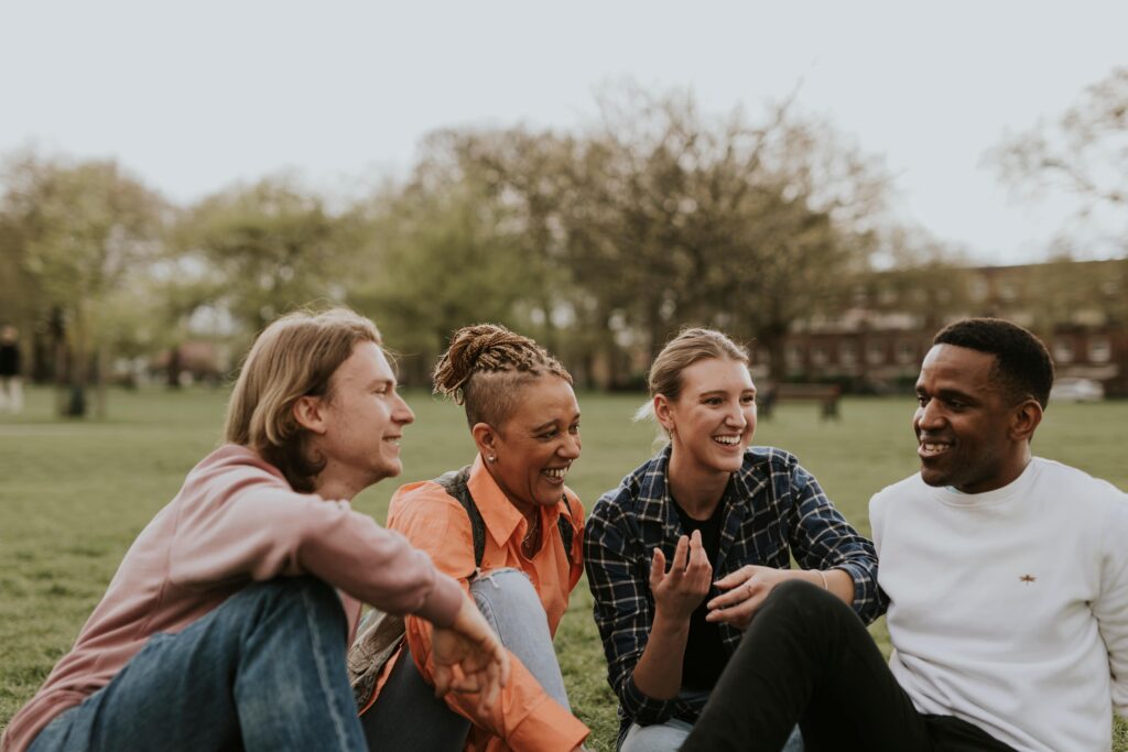 Group of friends talking together.